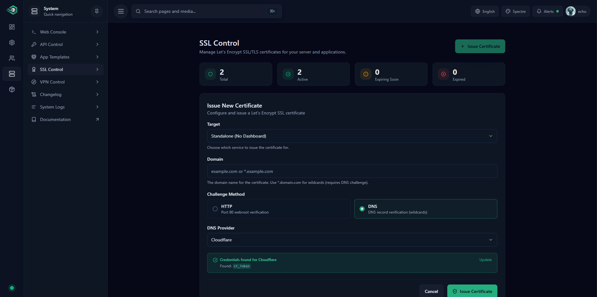 SSL Control — certificate management with DNS challenges