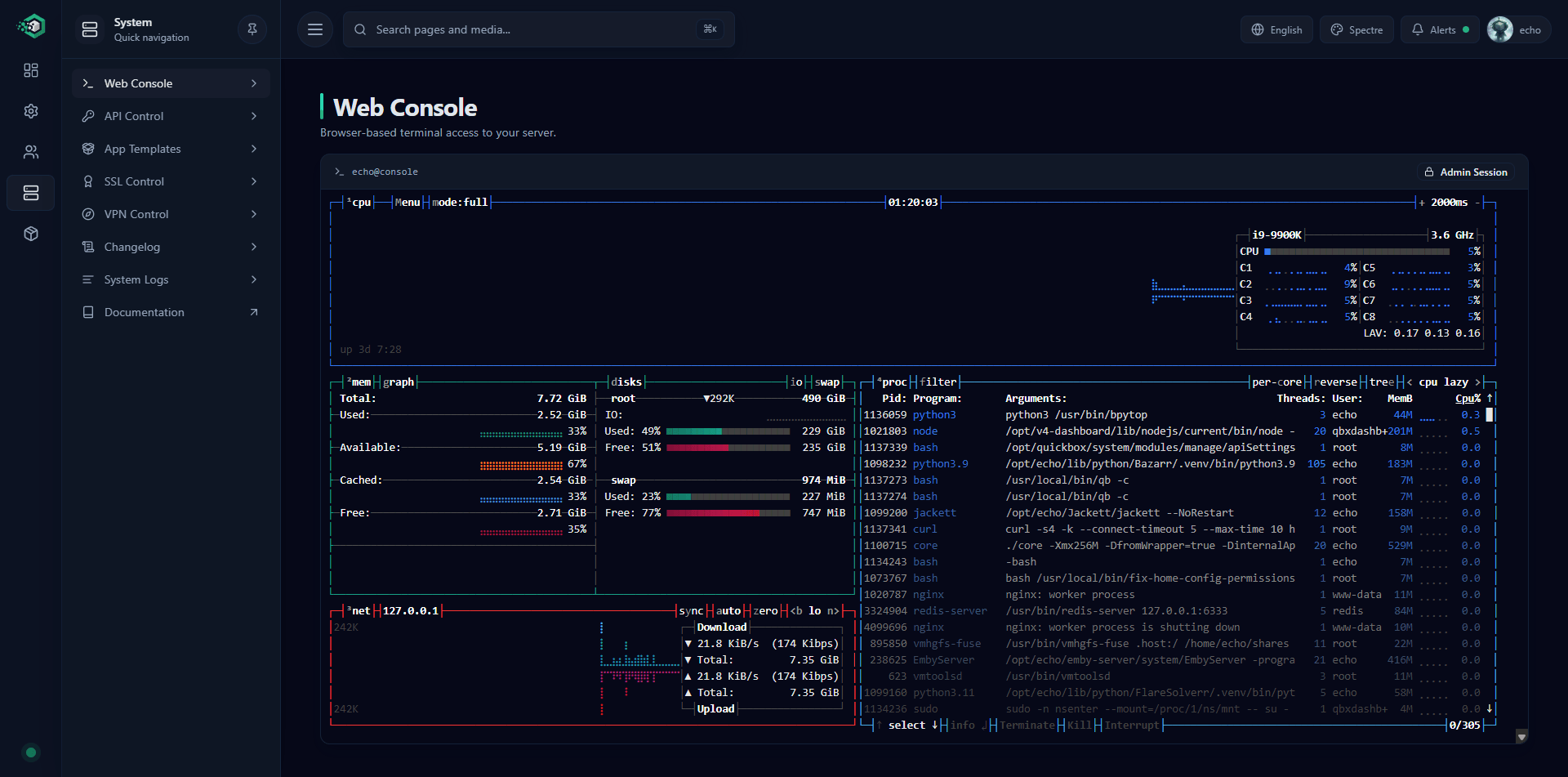 Built-In Web Console & Navigation